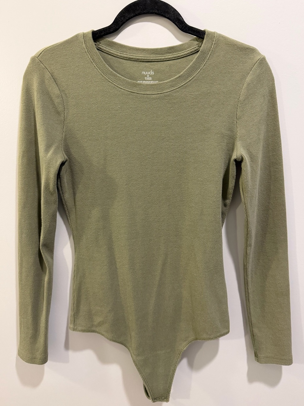 Nuuds Olive Green Ribbed Long Sleeve Bodysuit Size M